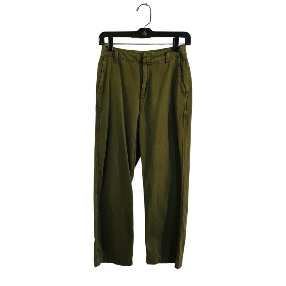 GAP High Waisted Wide Leg Dark Olive Green Pants in 00 / 2 Petite | Twill